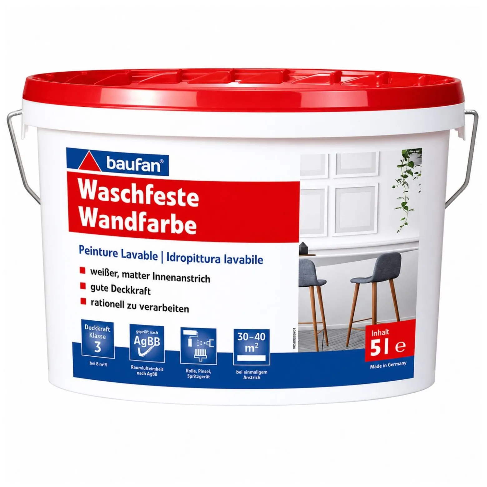 baufan Waschfeste Wandfarbe weiß Innenfarbe 5L