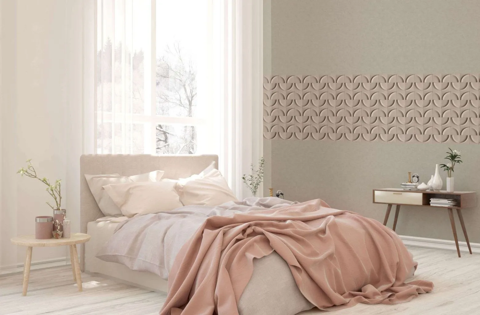 Bordüre Fliesen 3D Effekt Kreise Beige Grau 34469