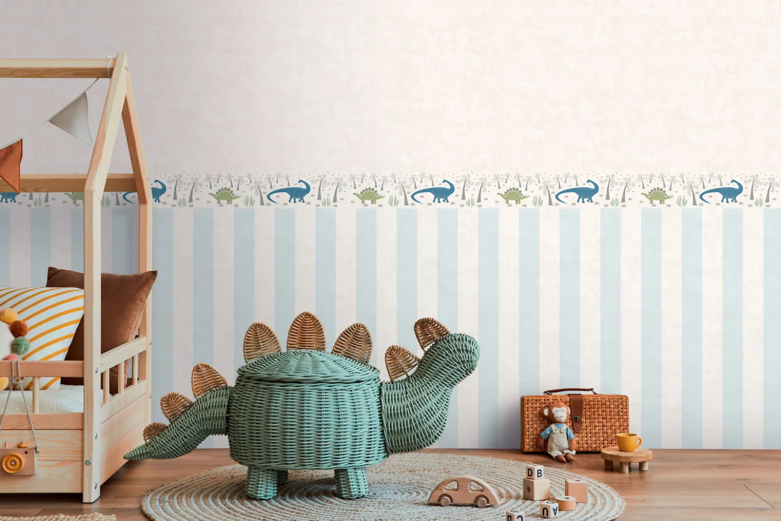 Bordüre Vlies Kinder Dinosaurier Wald Creme Grün 77141-1