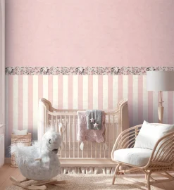 Bordüre Vlies Kinder Floral Vögel Zweige Rosa Grau 77137-1