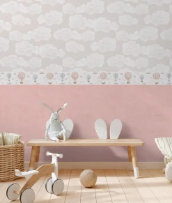 Bordüre Vlies Kinder Himmel Ballons Creme Rosa 77135-1