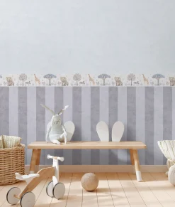 Bordüre Vlies Kinder Tiere Bäume Creme Grau 77177-1