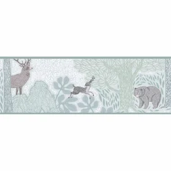 Bordüre Vlies Kinder Wald Tiere Pflanzen Grün Braun 77175-1