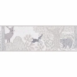 Bordüre Vlies Kinder Wald Tiere Pflanzen Creme Grau 77175-2