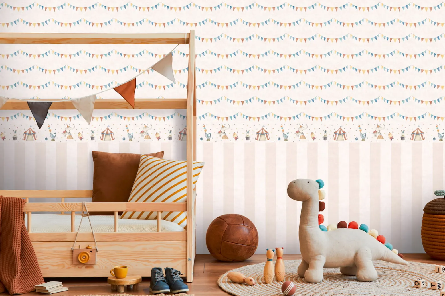 Bordüre Vlies Kinder Zirkus Tiere Creme Bunt 77149-1