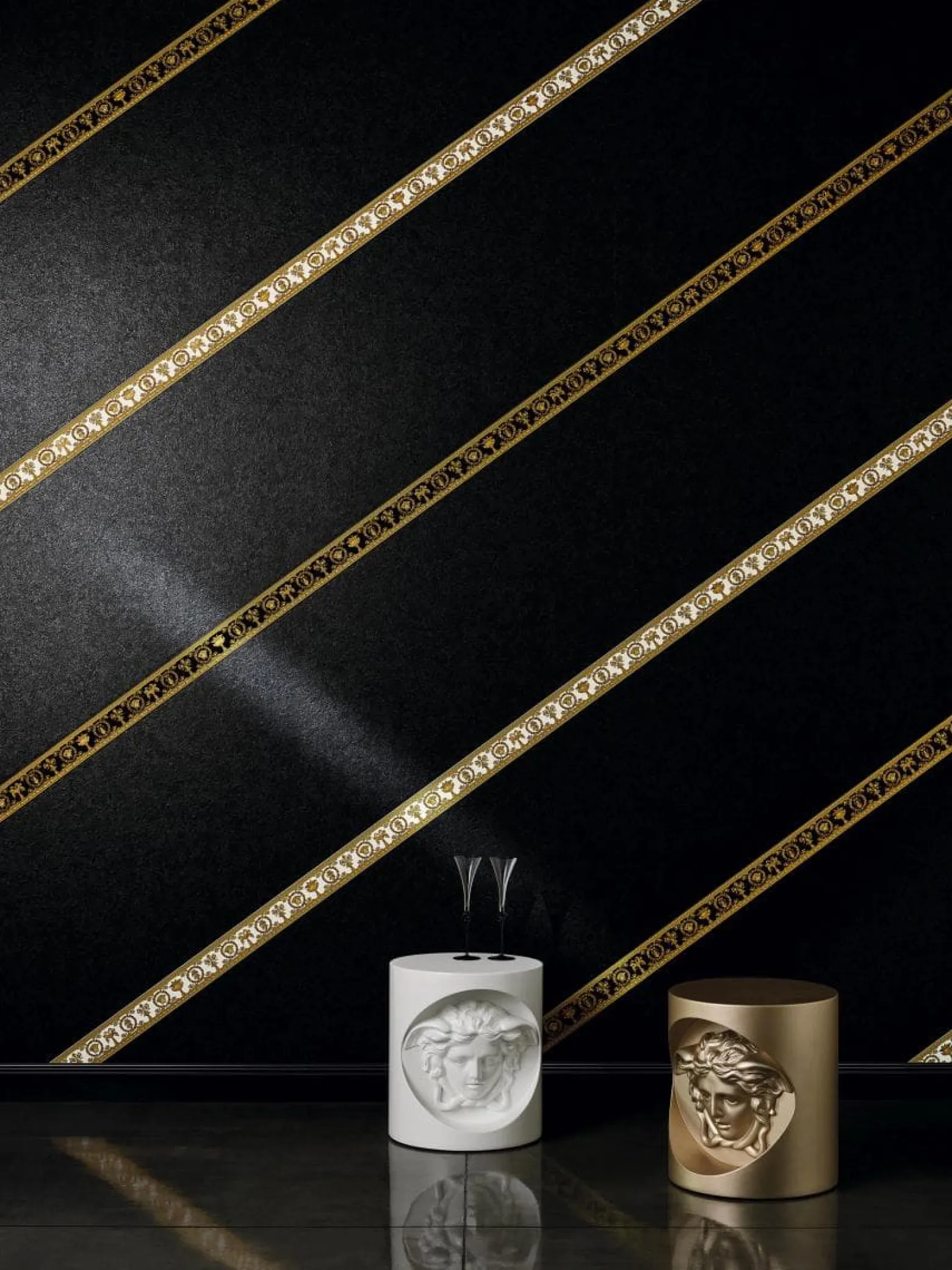 Borte Versace Home Medusa Lorbeer weiß gold 34305-2