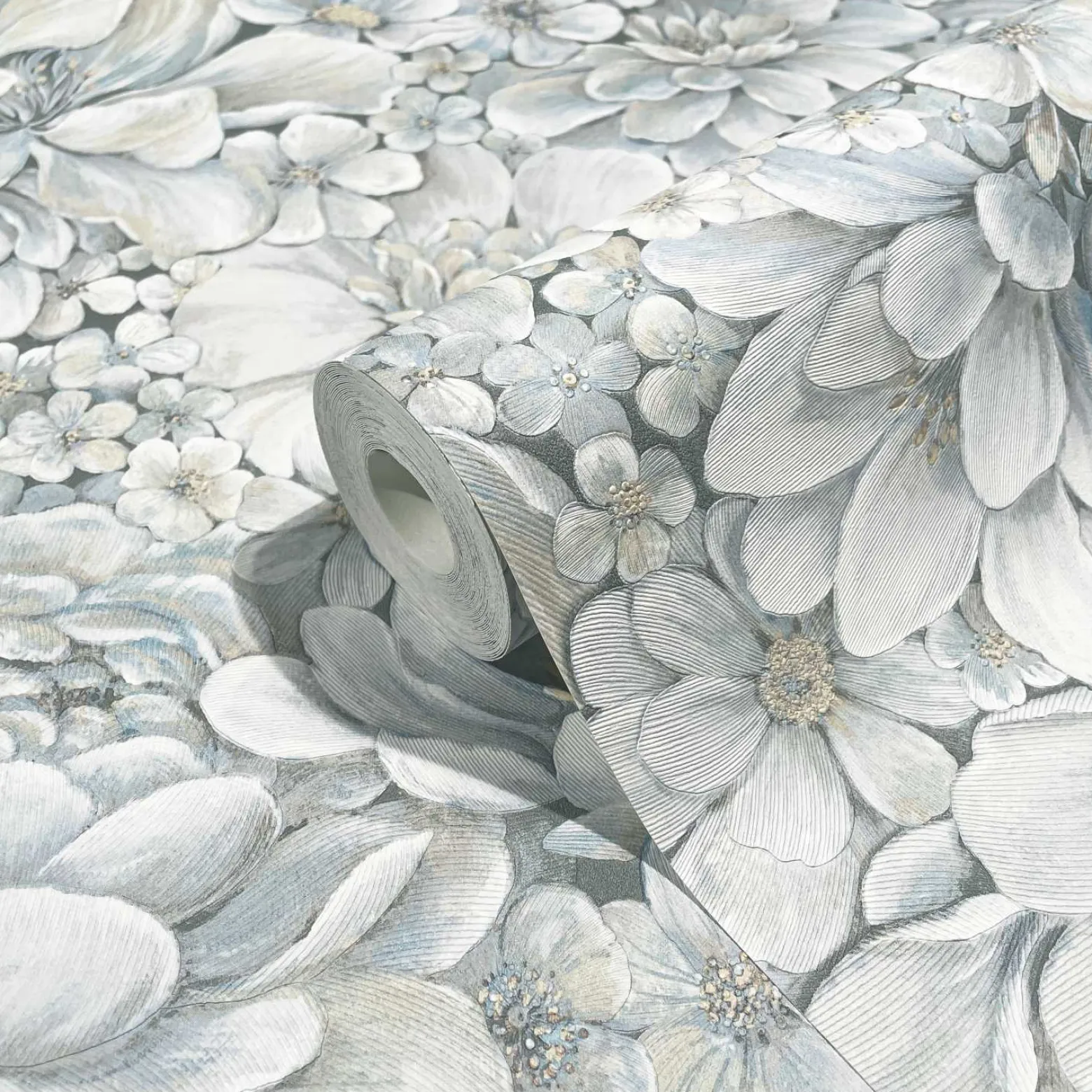 Botanica Vliestapete Blumen Blau Grau 33953