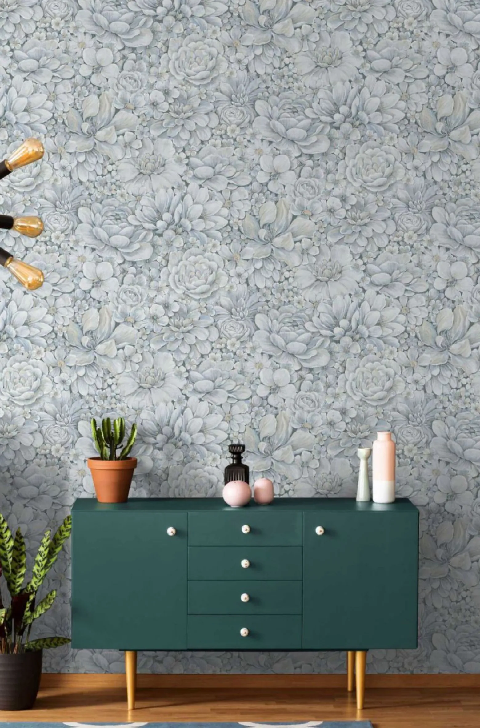 Botanica Vliestapete Blumen Blau Grau 33953
