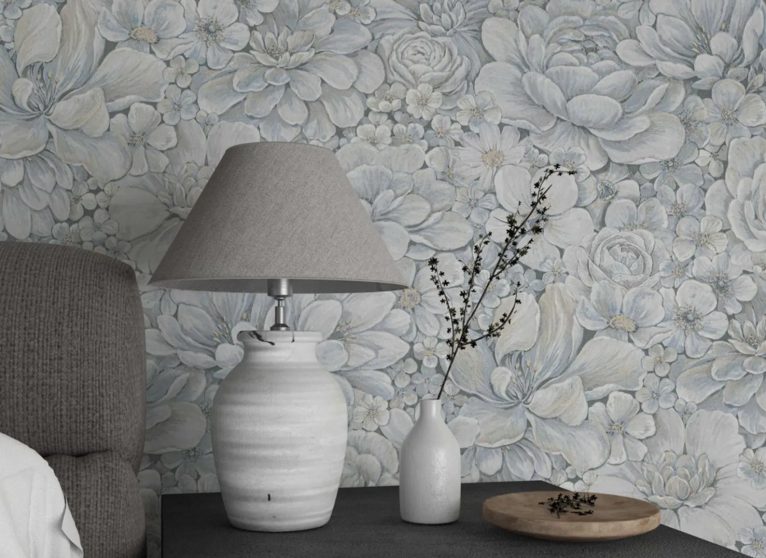Botanica Vliestapete Blumen Blau Grau 33953