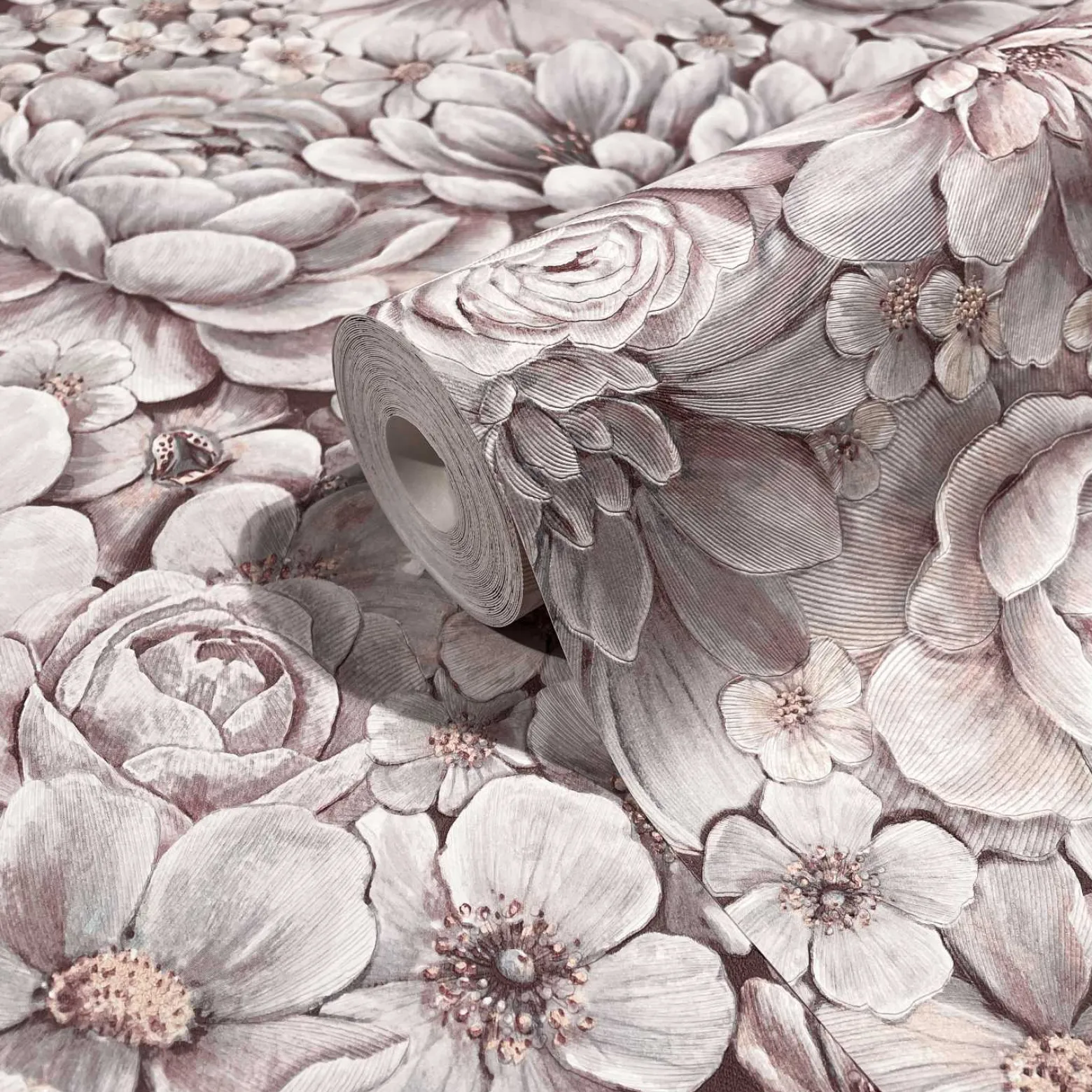 Botanica Vliestapete Blumen Rosa Grau 33954