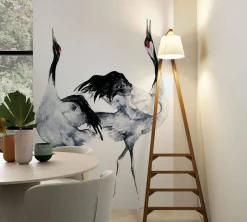 Digitaldruck Aquarell Vögel Schwarz Weiß Grau 34595