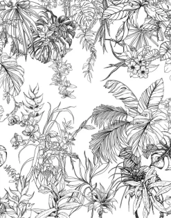 Digitaldruck Dschungel Floral weiß schwarz 32751