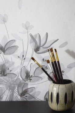 Digitaldruck Floral Blumen grau weiß beige 32750