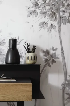Digitaldruck Floral Blumen grau weiß beige 32750