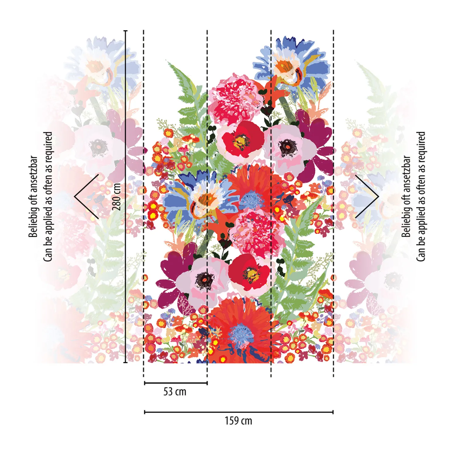 Digitaldruck Floral Illustration Weiß Bunt 39207-1