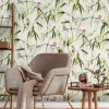 Digitaldruck Floral Vögel Bambus Beige Grün 39312-1