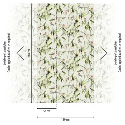 Digitaldruck Floral Vögel Bambus Beige Grün 39312-1