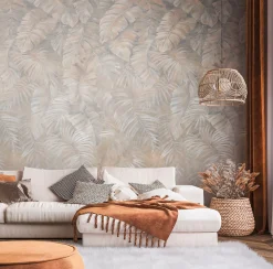Digitaldruck Palmen Blätter Tropen Braun Beige 39262-1