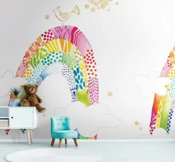 Digitaldruck Regenbogen Aquarell Weiß Bunt 39215-1