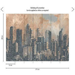 Digitaldruck Skyline Illustration Orange Grau 39333-1