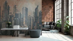 Digitaldruck Skyline Illustration Orange Grau 39333-1