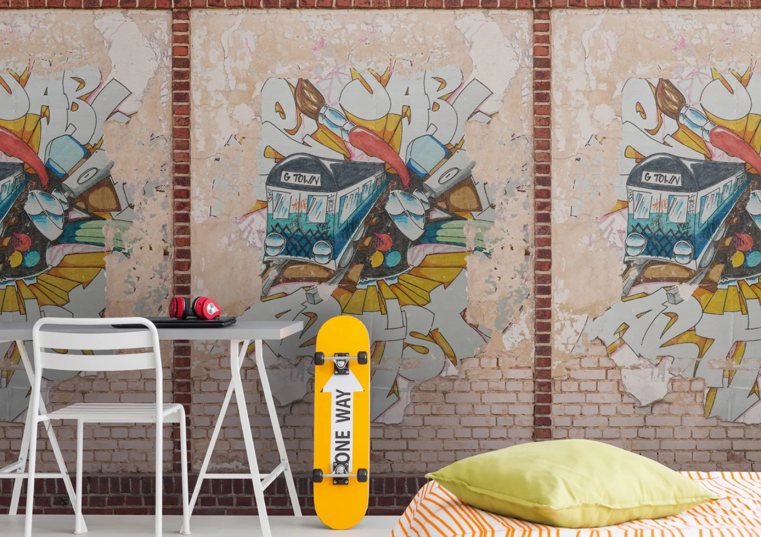 Digitaldruck Stein Optik Graffiti Braun Beige 39240-1