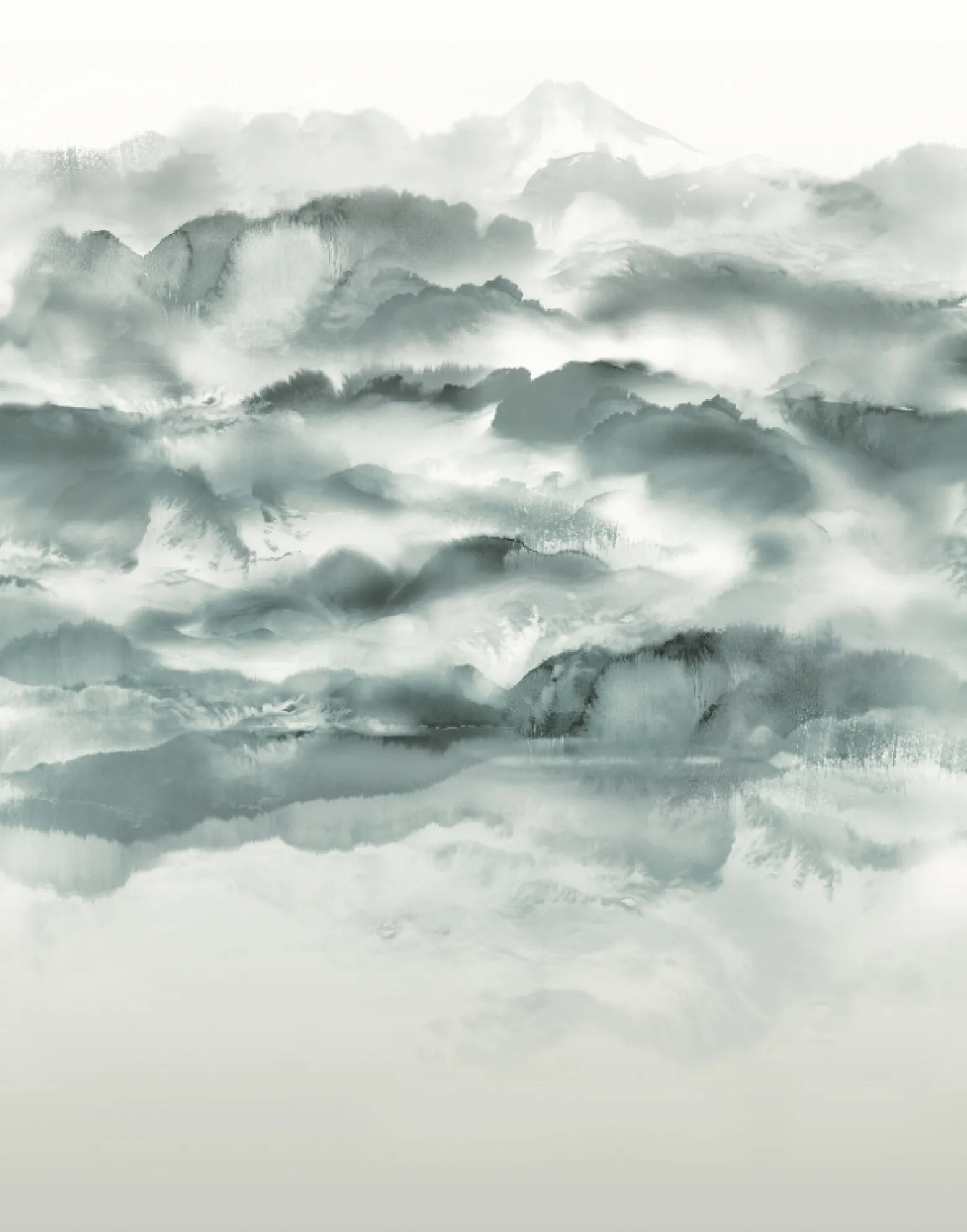 Digitaldruck Vlies Aquarell Wolken Grün Petrol 33154