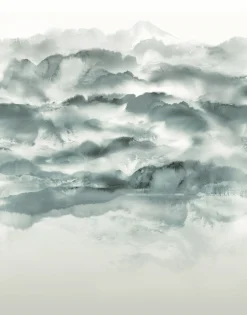 Digitaldruck Vlies Aquarell Wolken Grün Petrol 33124