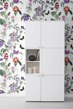 Digitaldruck Vlies Floral Blumen Weiß Lila Grün 33140
