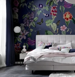 Digitaldruck Vlies Floral Blumen Blau Lila Grün 33143