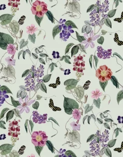 Digitaldruck Vlies Floral Blumen Hellgrün Lila 33112