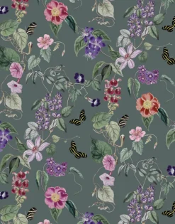 Digitaldruck Vlies Floral Blumen Grün Lila Rosa 33114