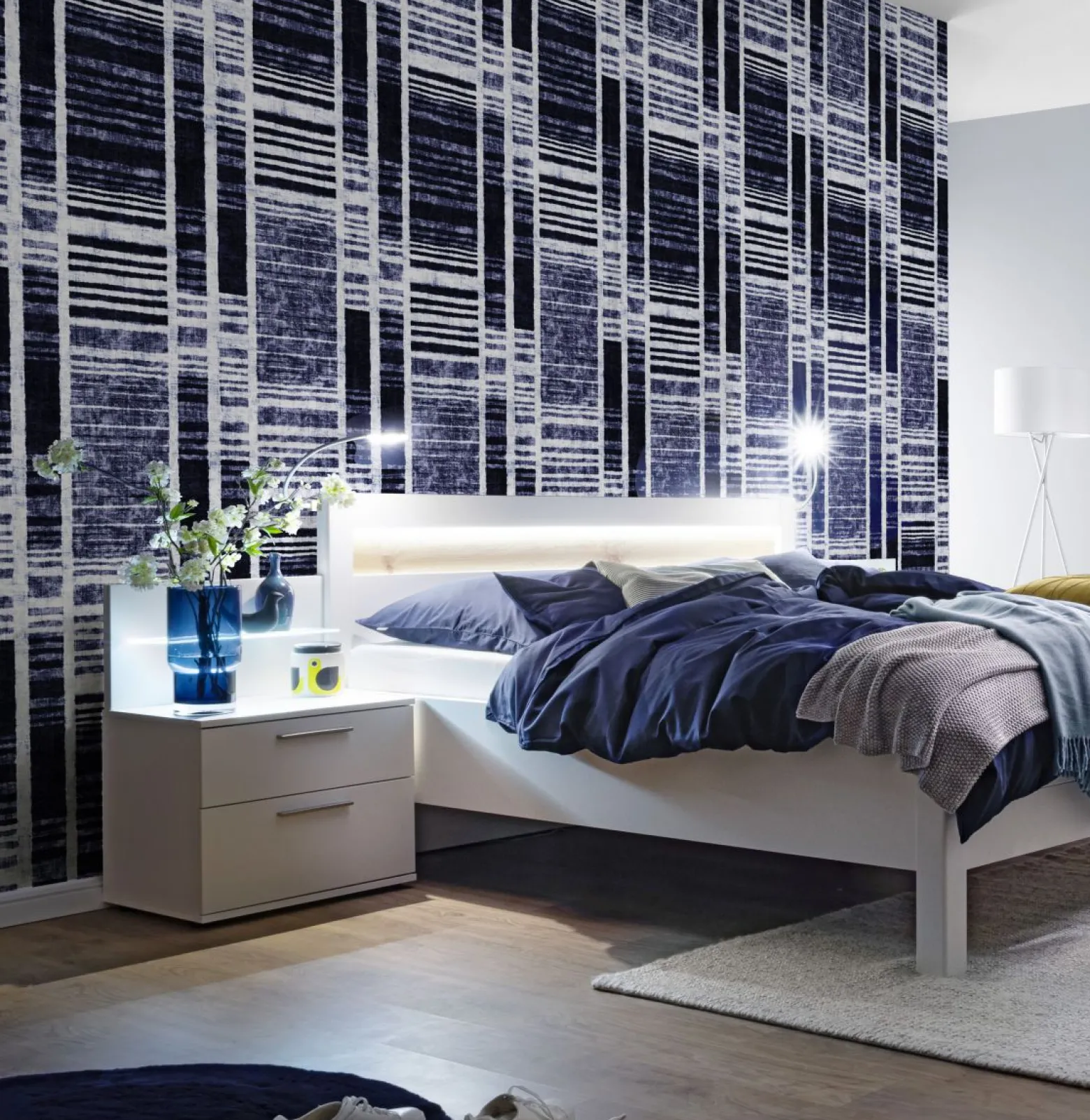 Digitaldruck Vlies Streifen Muster Blau Weiß 33159