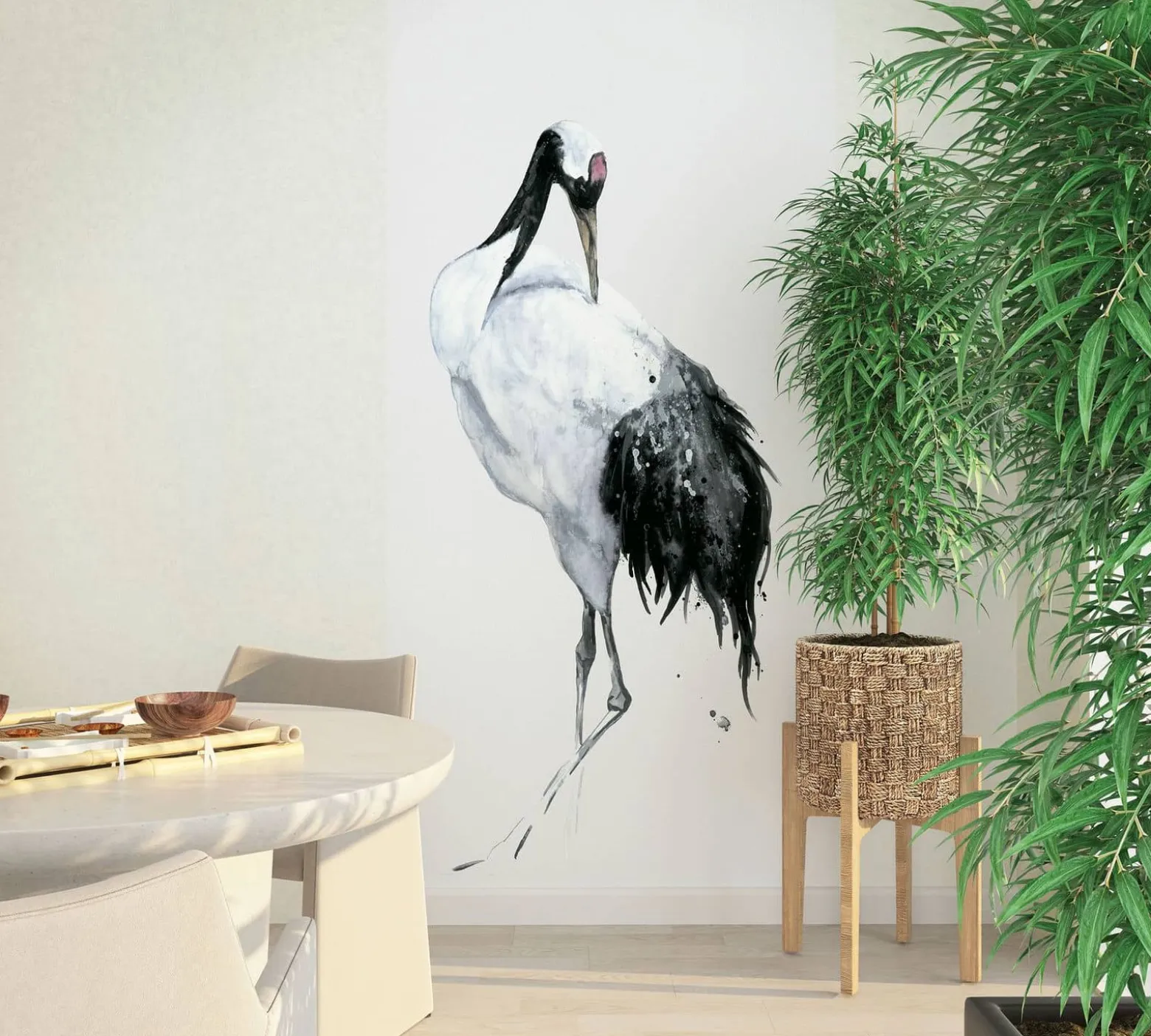 Digitaldruck Vogel Aquarell Schwarz Weiß Grau 34594