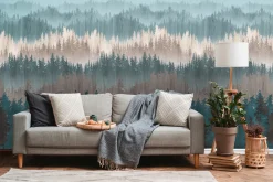 Digitaldruck Wald Bäume Fichte Nebel Blau Braun 39181-1