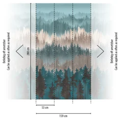Digitaldruck Wald Bäume Fichte Nebel Blau Braun 39181-1