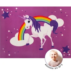 Einhorn Spielteppich Mädchen Lila WASCHBAR 95x133cm