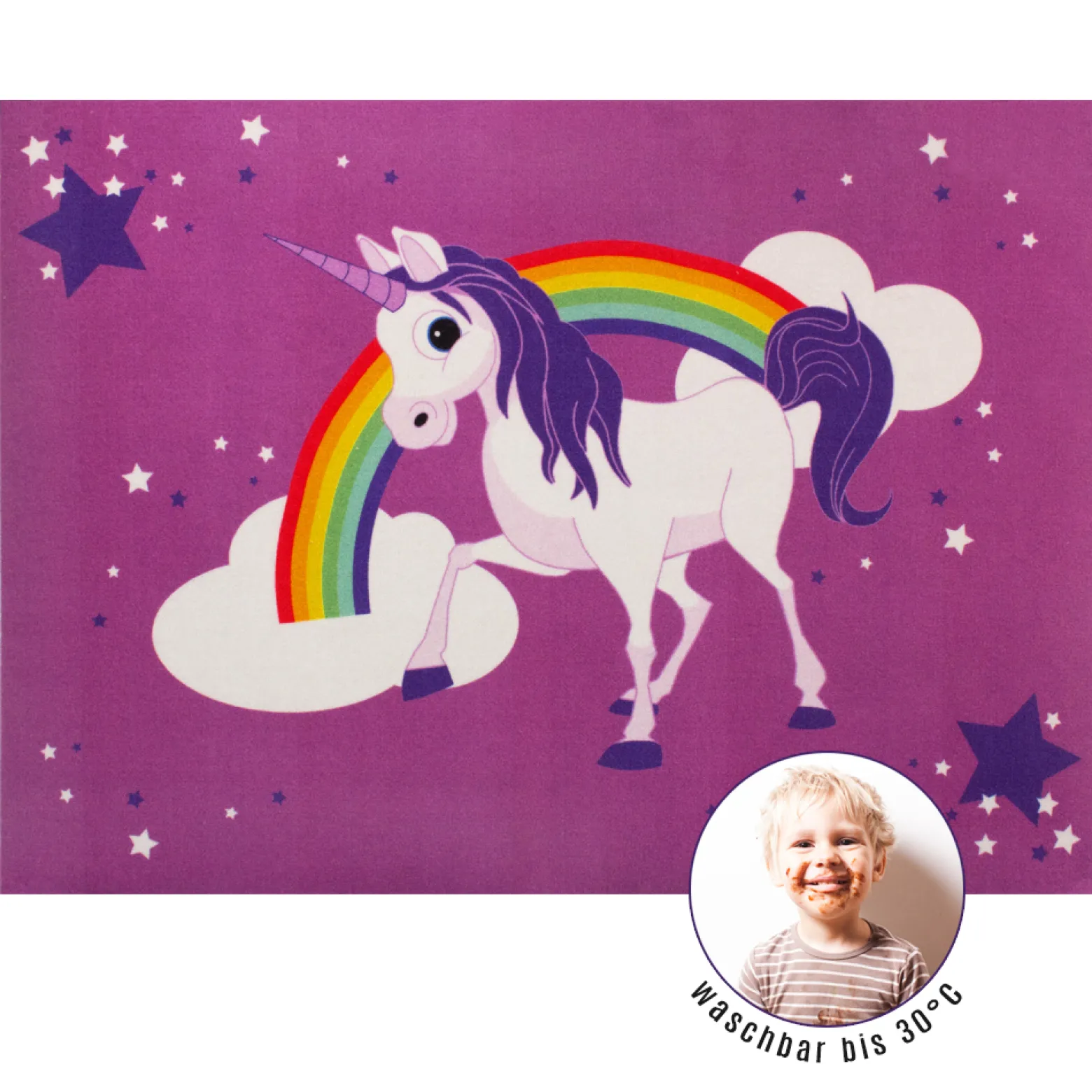 Einhorn Spielteppich Mädchen Lila WASCHBAR 95x133cm