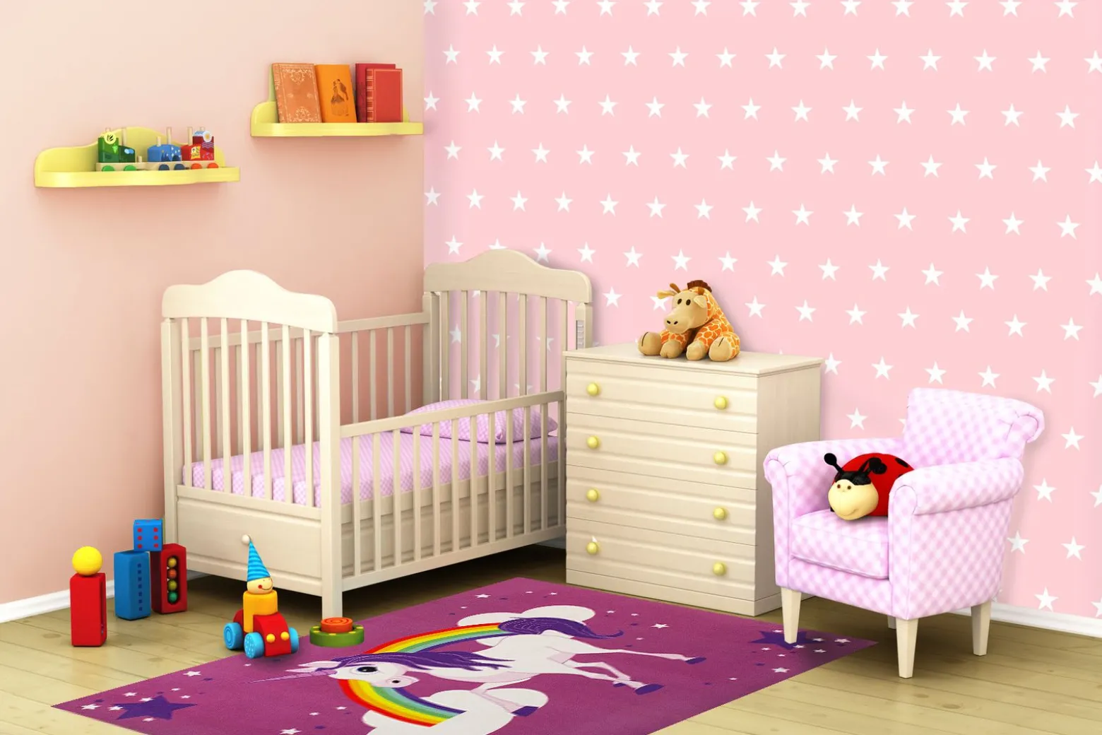 Einhorn Spielteppich Mädchen Lila WASCHBAR 95x133cm