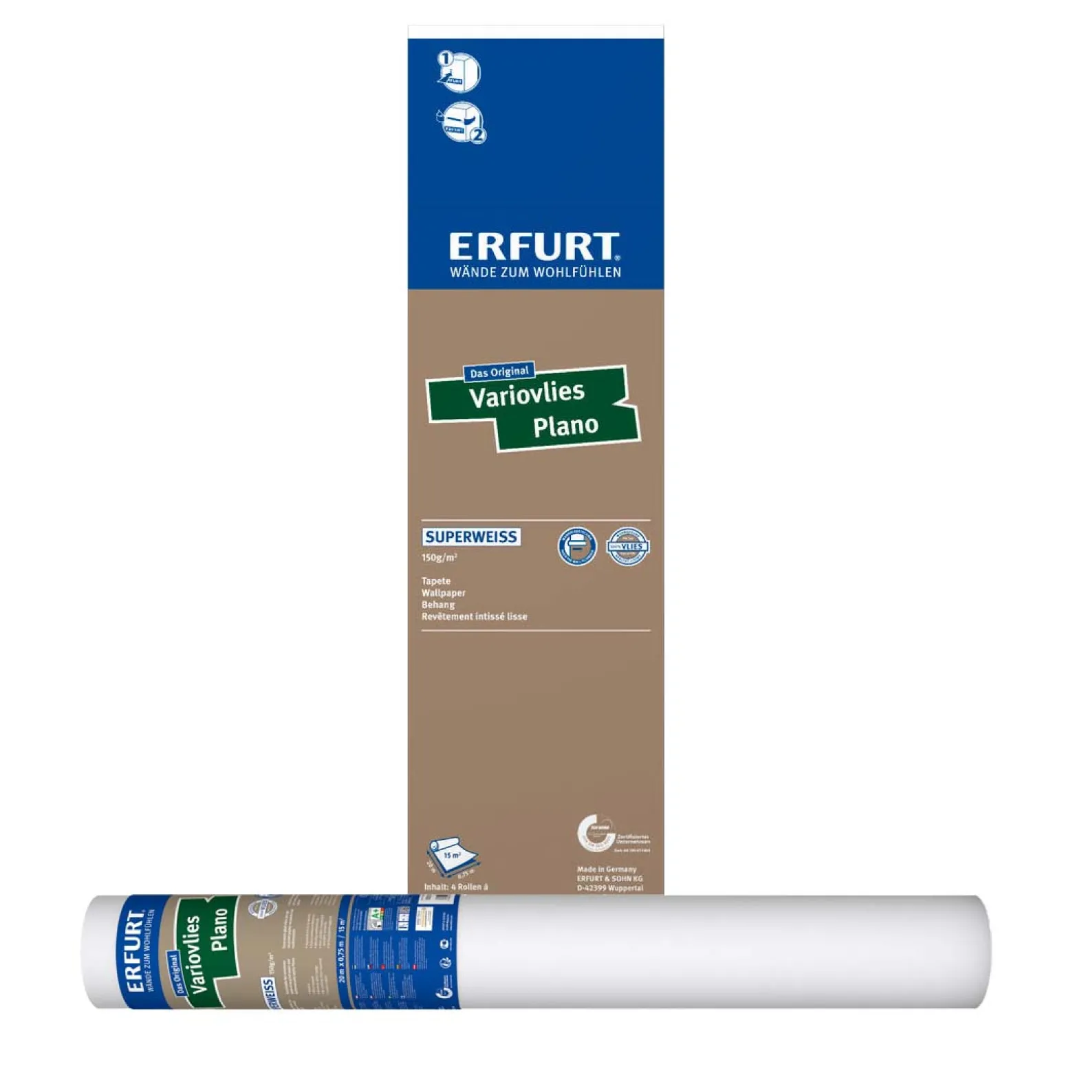 Erfurt Variovlies Glattvlies Tapete Plano Superweiß 15 m²