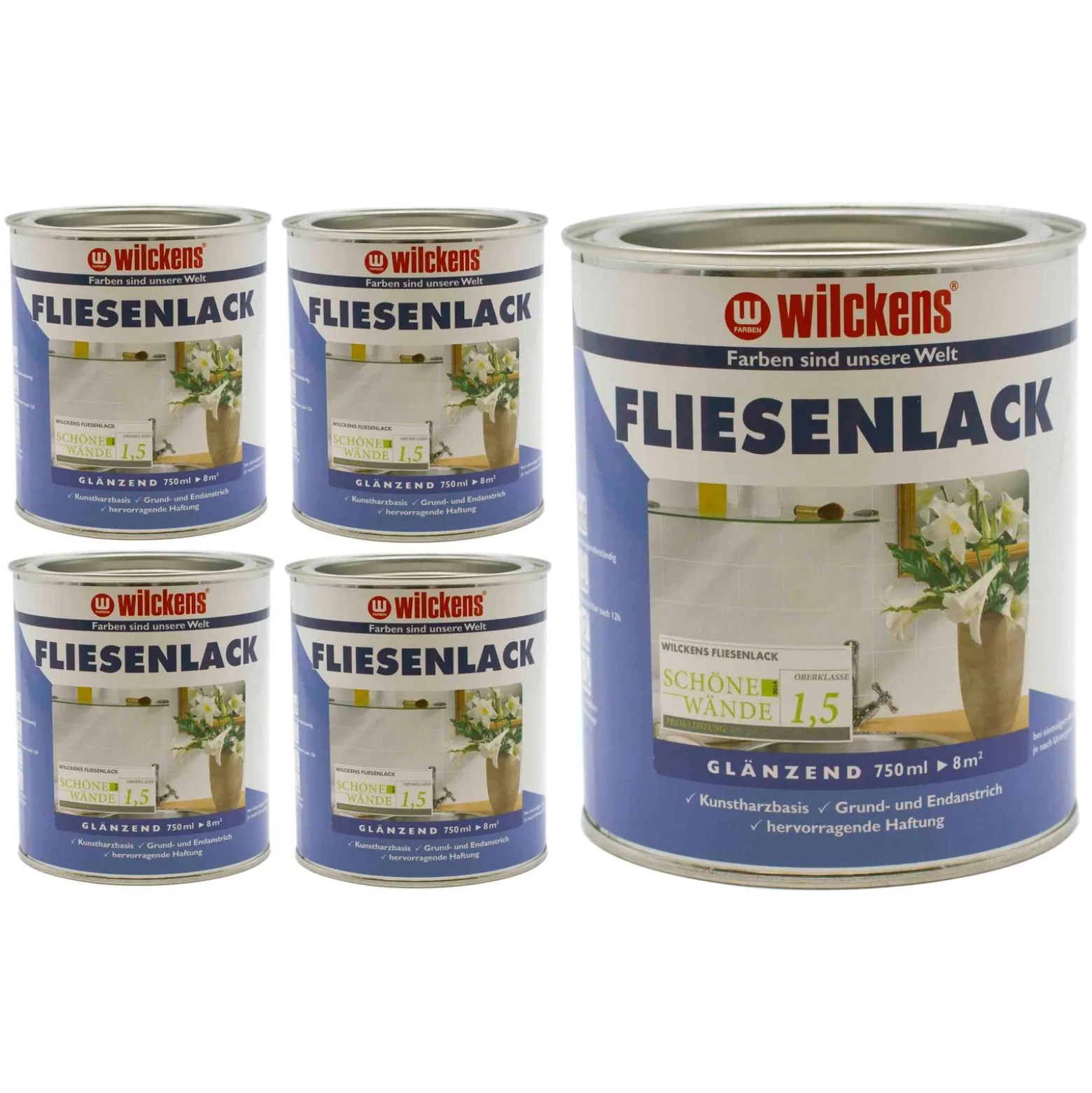 5er Set Wilckens Fliesenlack Cremeweiß Fliesenfarbe