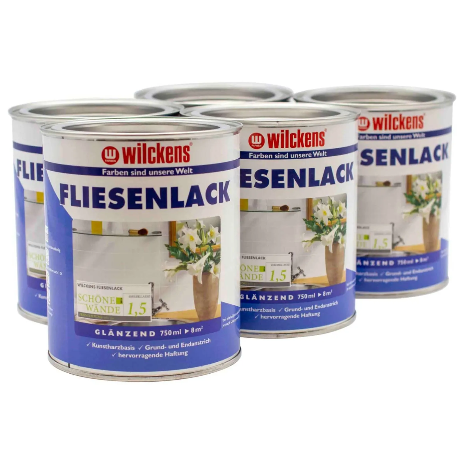 5er Set Wilckens Fliesenlack Cremeweiß Fliesenfarbe