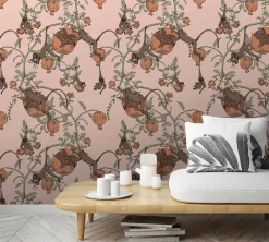 Fototapete Affen Früchte Floral rosa braun grün Marburg