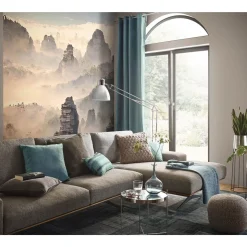 Fototapete Berge Nebel Gebirge Beige Grau 2525N-81