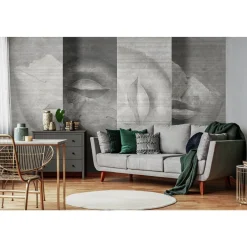 Fototapete Betonoptik Gesichter Grafik Grau 2510N-11