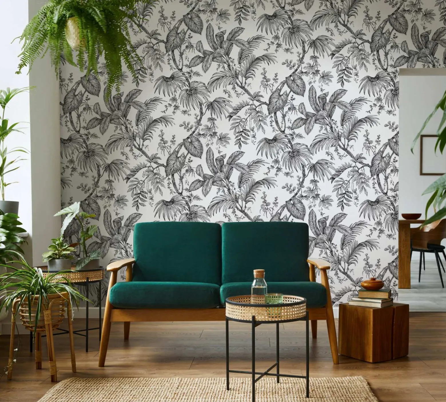 Fototapete Blätter Floral Tropen Weiß Schwarz 81600