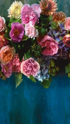 Fototapete Blumen Blätter Rosa Grün Blau ML6601