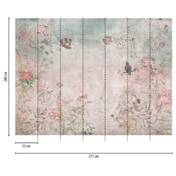 Fototapete Blumen Vögel Betonoptik Grau Bunt 39920-1