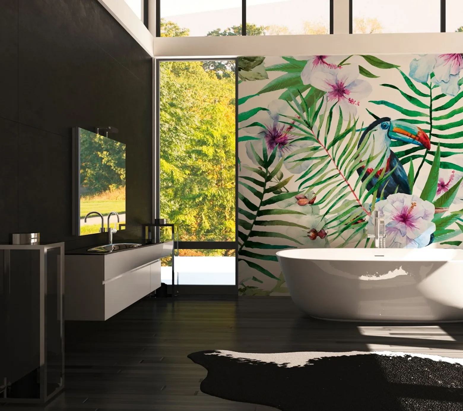 Fototapete Digital Floral Tukan weiß lila DD116611
