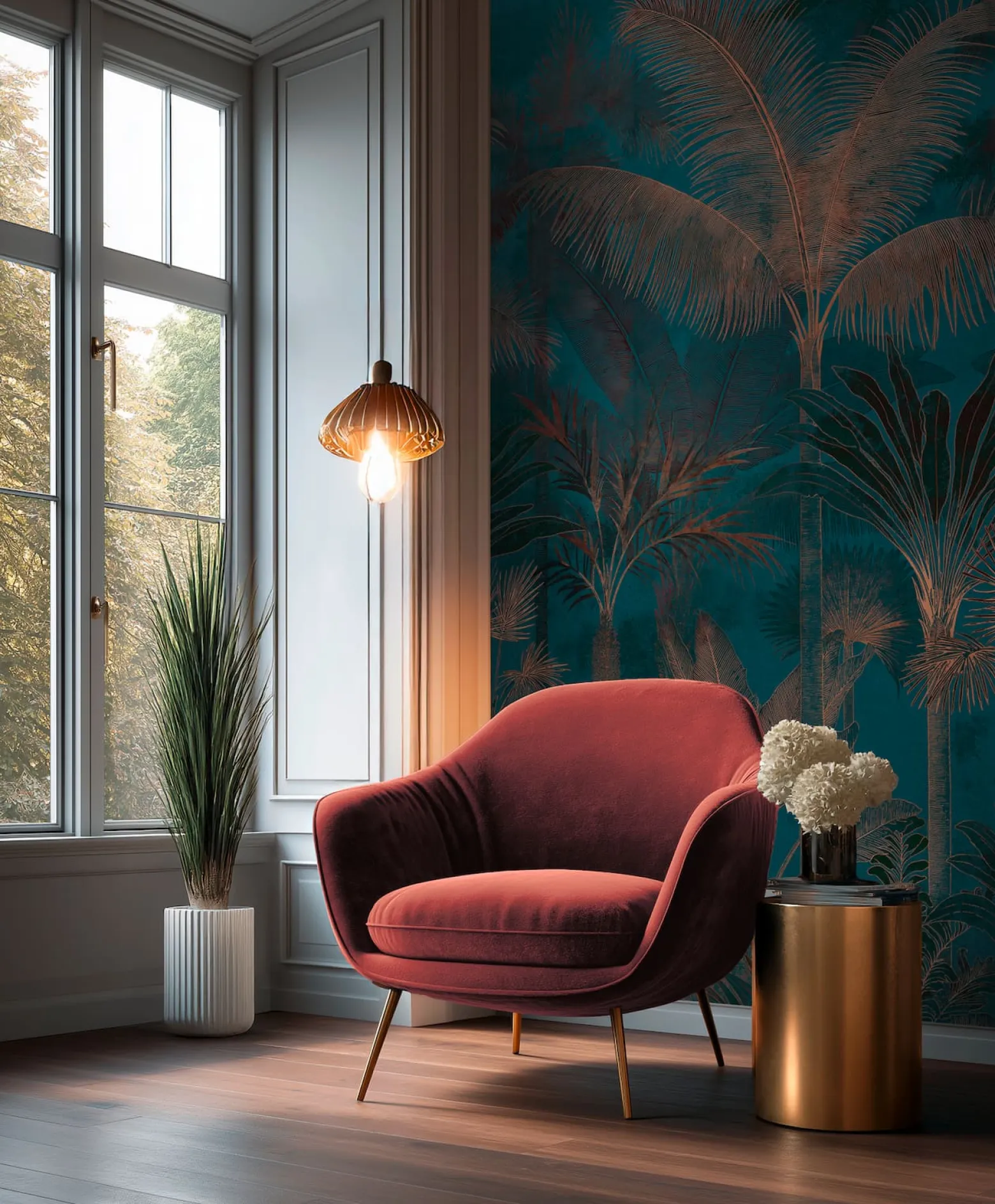 Fototapete Dschungel Palmen Shabby Blau Braun 76190-6
